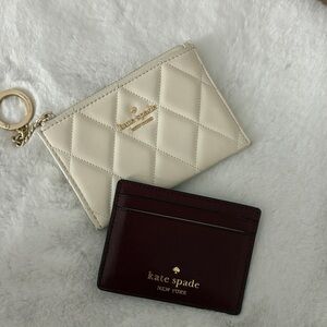Kate Spade Quilted Cream and Burgundy Card Holder Set